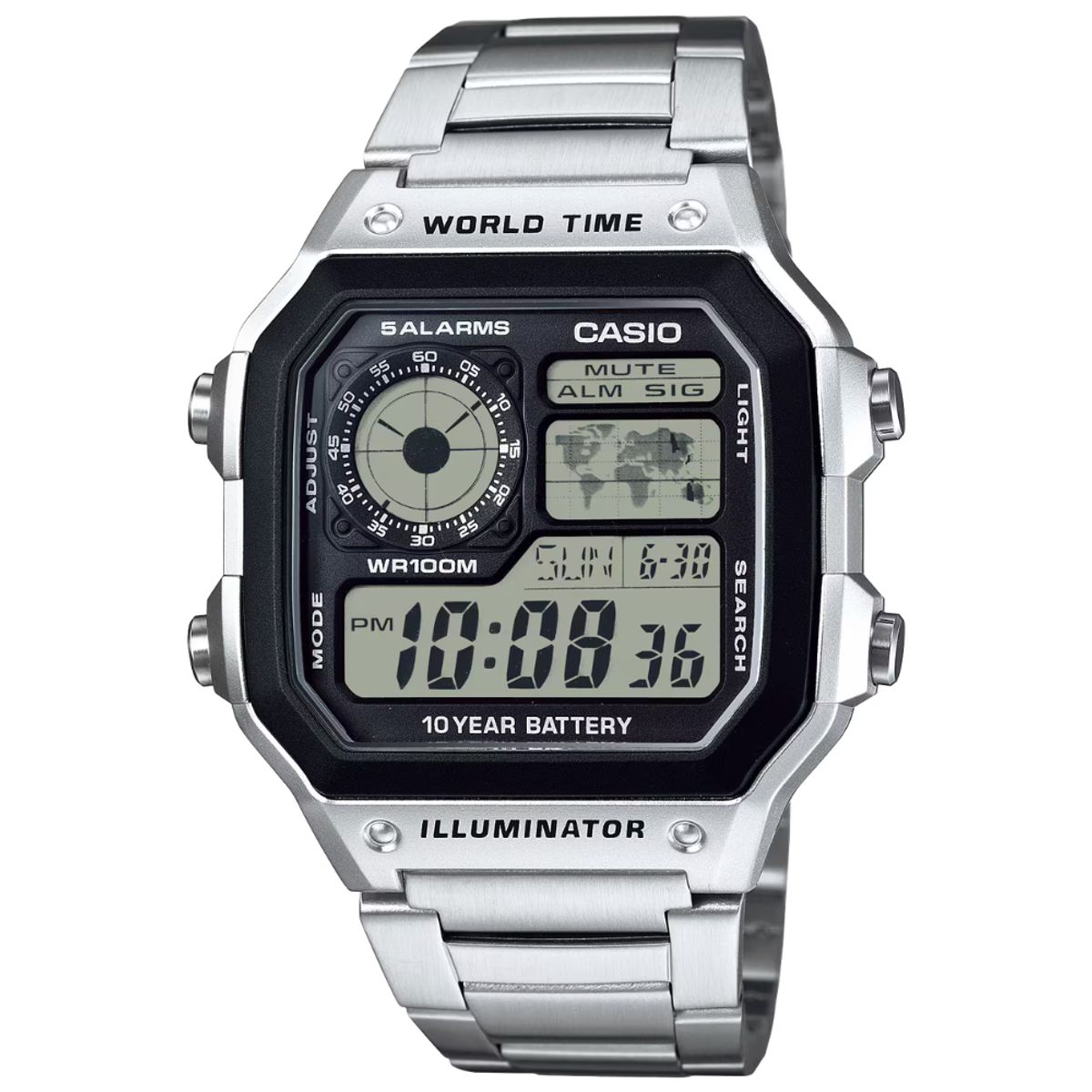 CASIO - Reloj Casio Para Hombre Digital AE-1200WHD-1A Plateado Con Fondo Negro