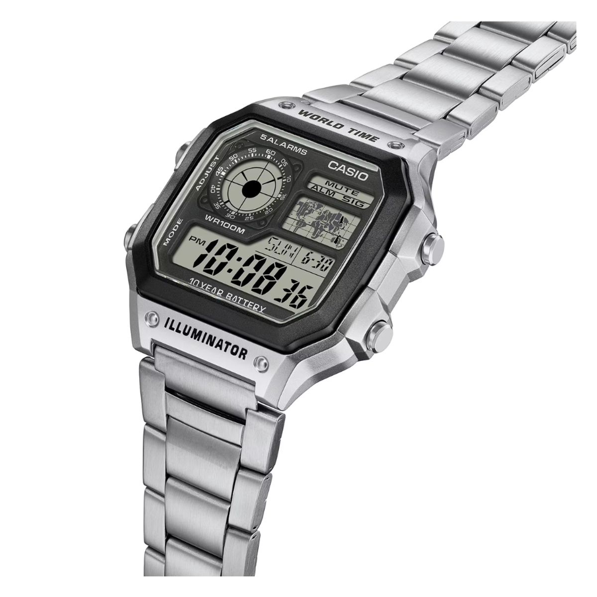 CASIO - Reloj Casio Para Hombre Digital AE-1200WHD-1A Plateado Con Fondo Negro