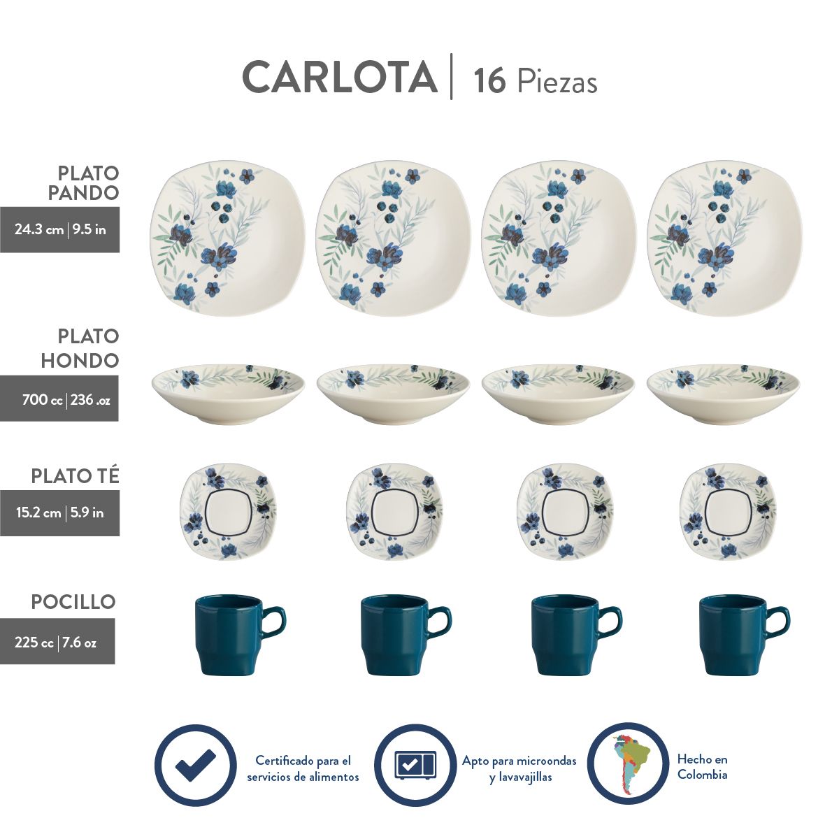 CORONA - Vajilla Corona Carlota 4 puestos 16 piezas