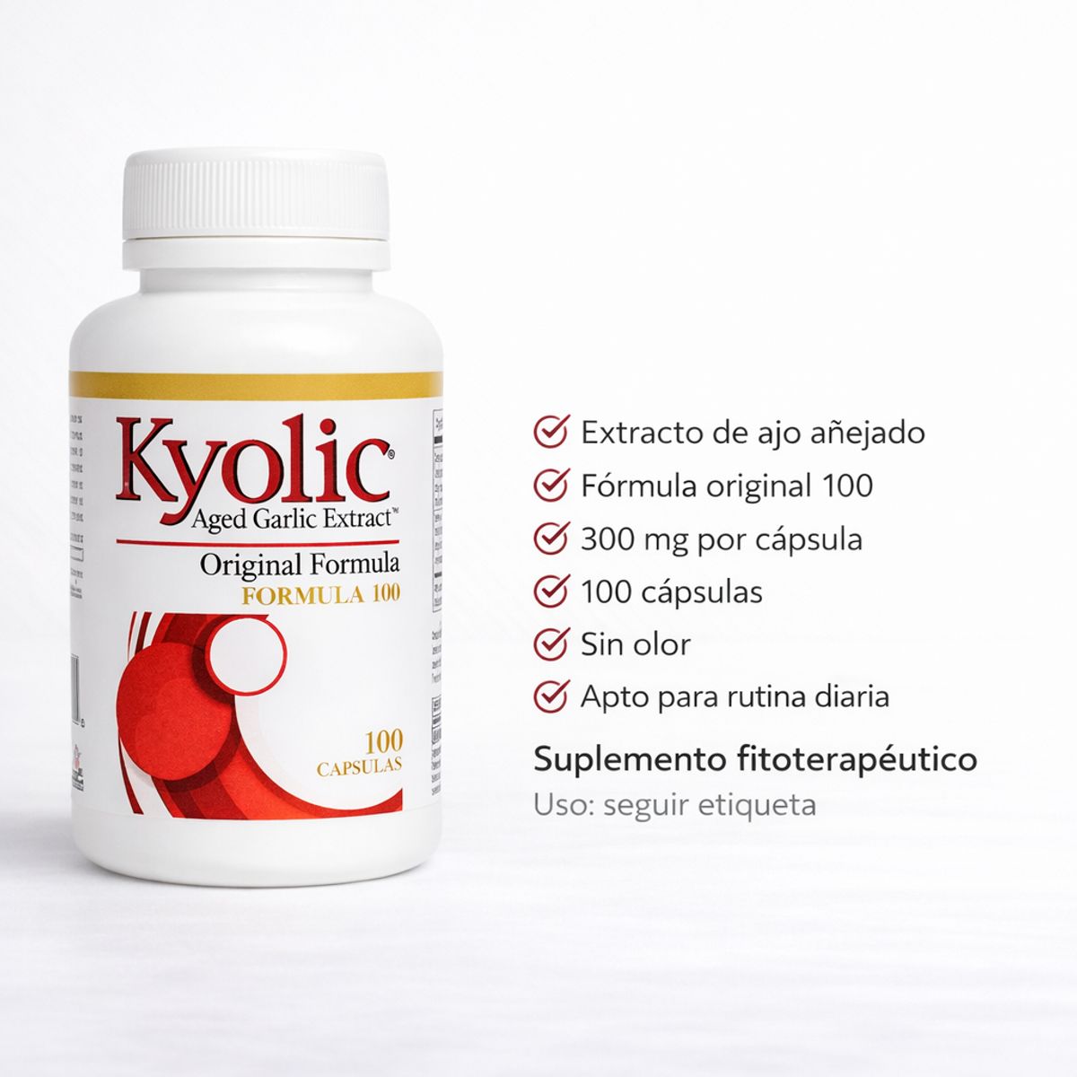 SOLARAY - Kyolic Ajo Añejado Original Fórmula 100 300mg 100 Cápsulas Suplemento