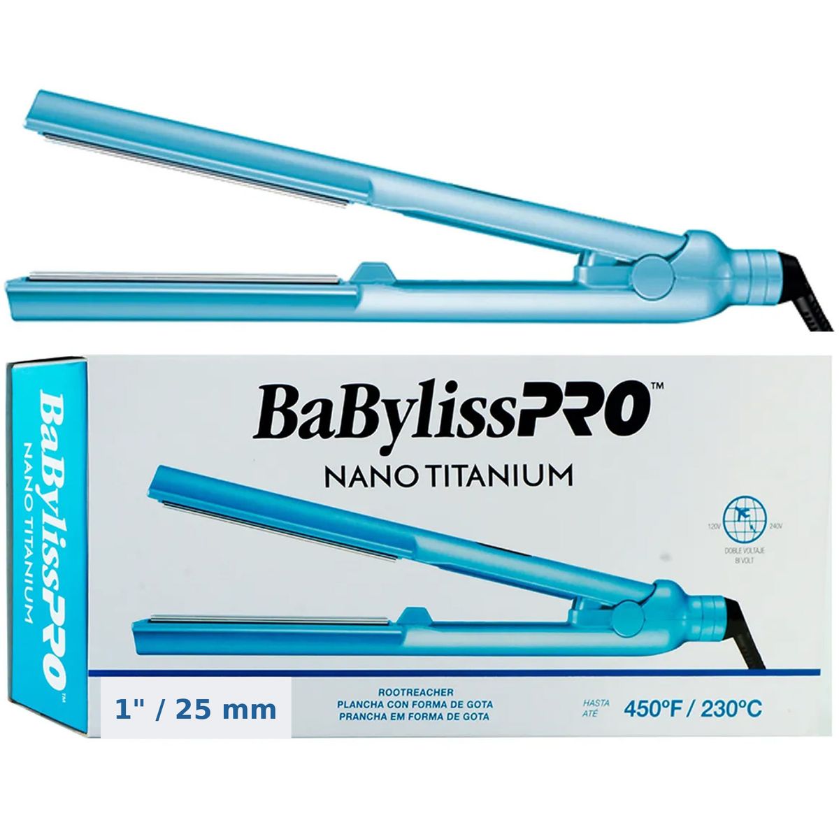 BABYLISS - Plancha Para Cabello BabylissPro Nano Titanium Ultra Delgada Maximo Brillo Capilar Profesional