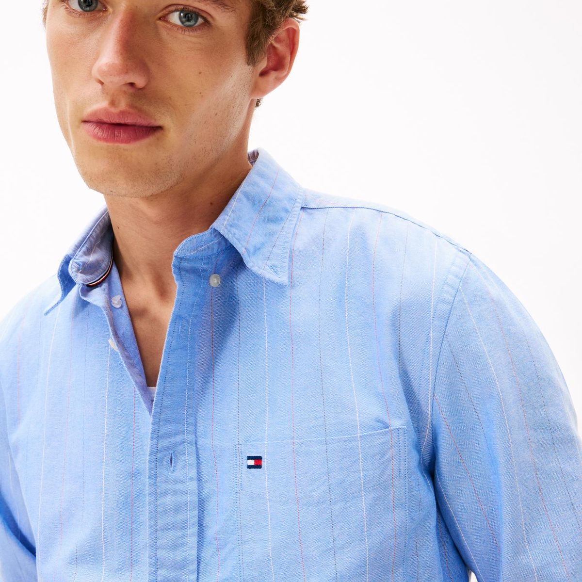 TOMMY HILFIGER - Camisa azul Oxford regular de raya diplomática Tommy Hilfiger