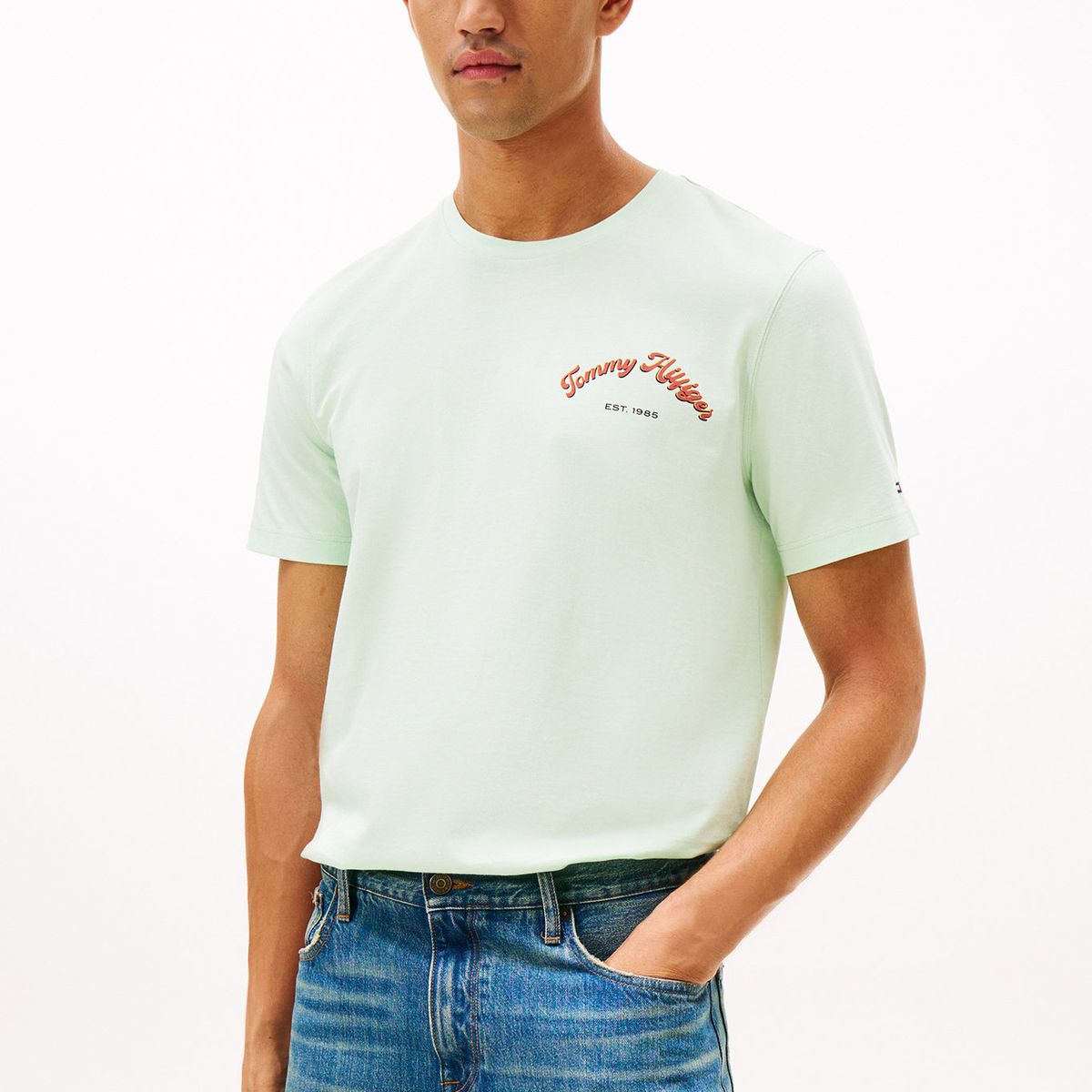 TOMMY HILFIGER - Camiseta verde de cuello redondo con logo gráfico Tommy Hilfiger