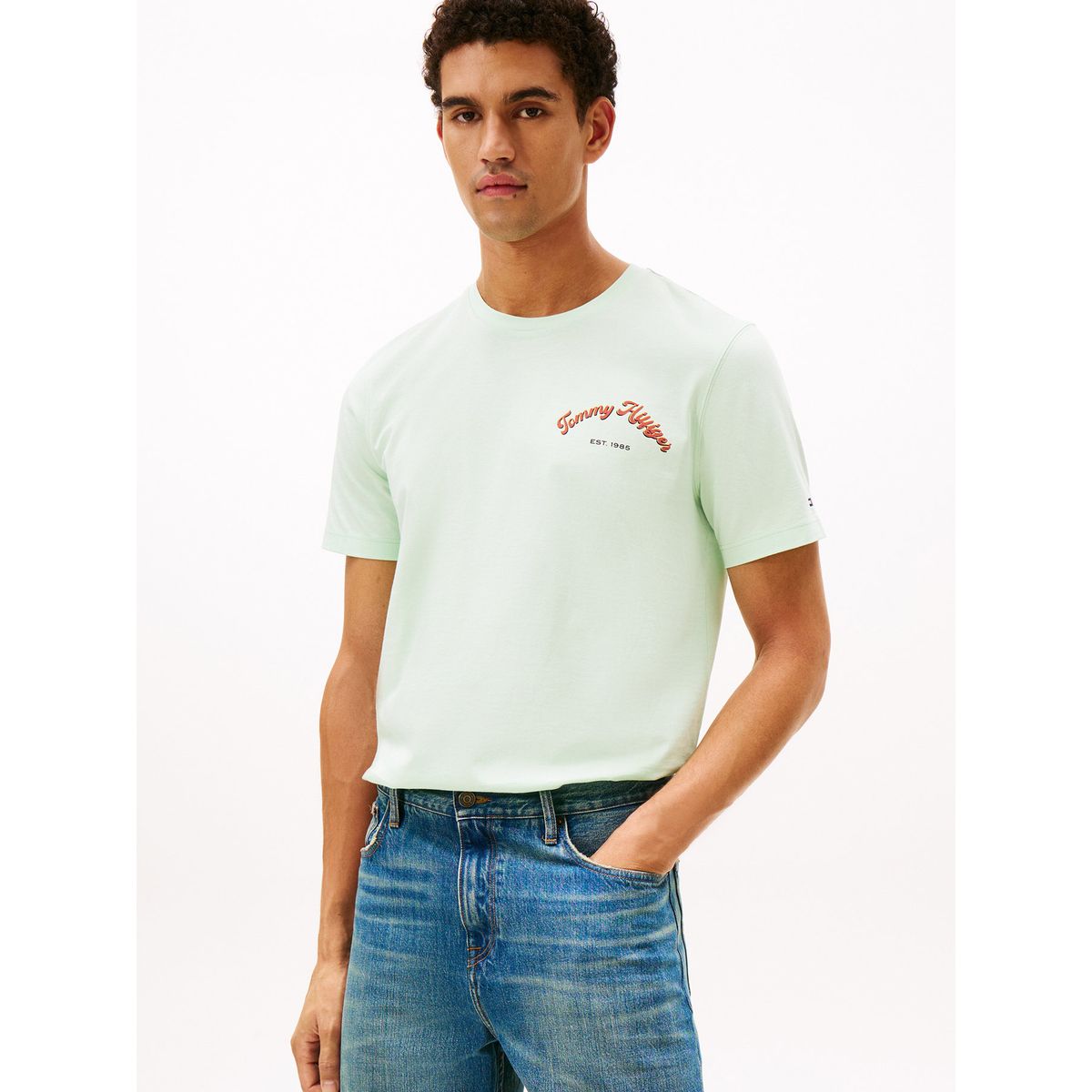 TOMMY HILFIGER - Camiseta verde de cuello redondo con logo gráfico Tommy Hilfiger