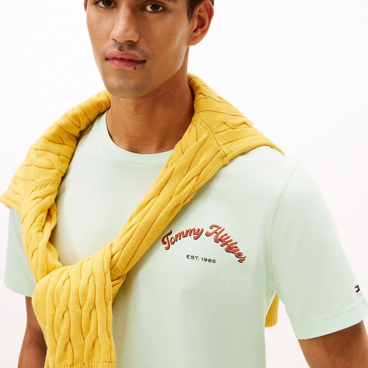 TOMMY HILFIGER - Camiseta verde de cuello redondo con logo gráfico Tommy Hilfiger