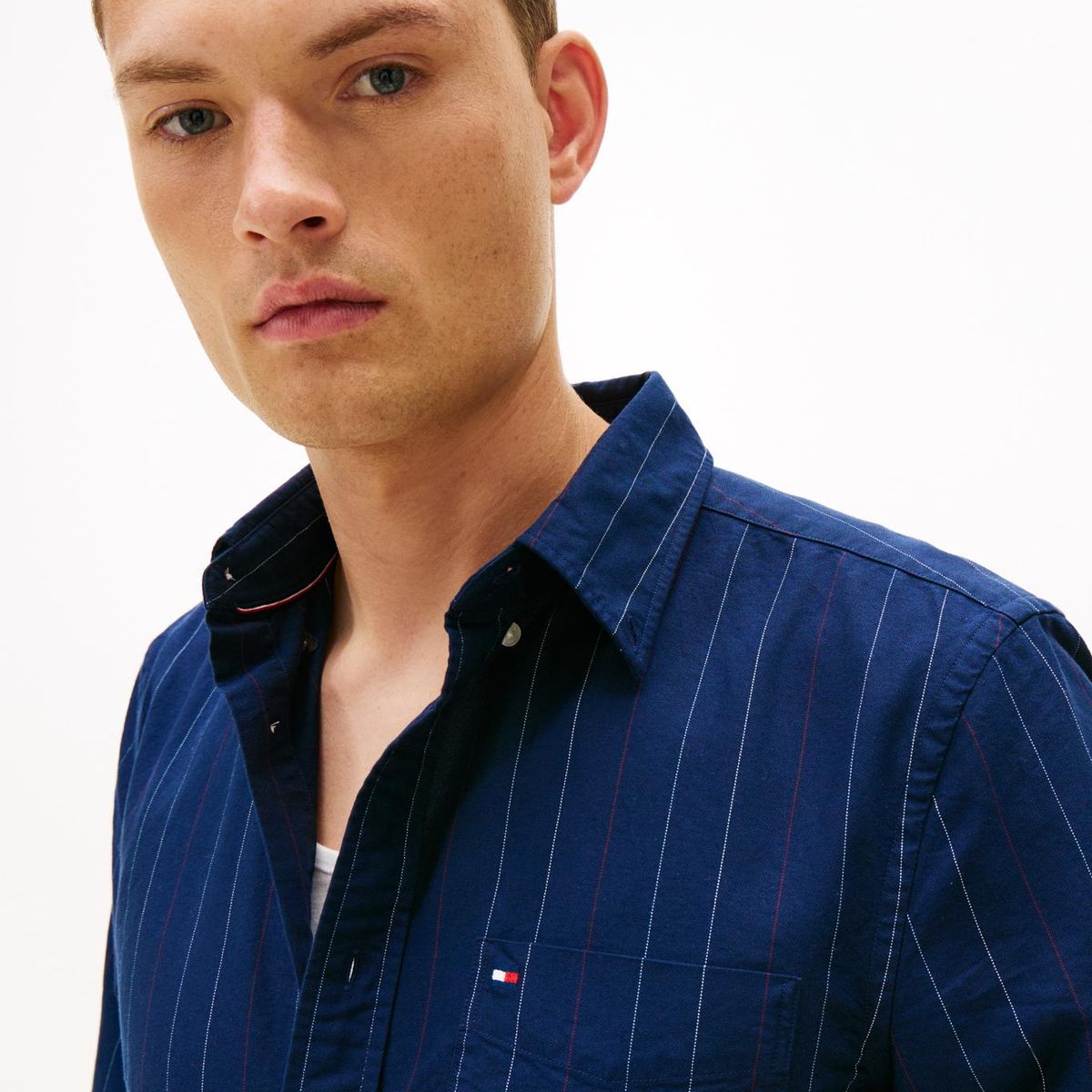 TOMMY HILFIGER - Camisa azul Oxford regular de raya diplomática Tommy Hilfiger