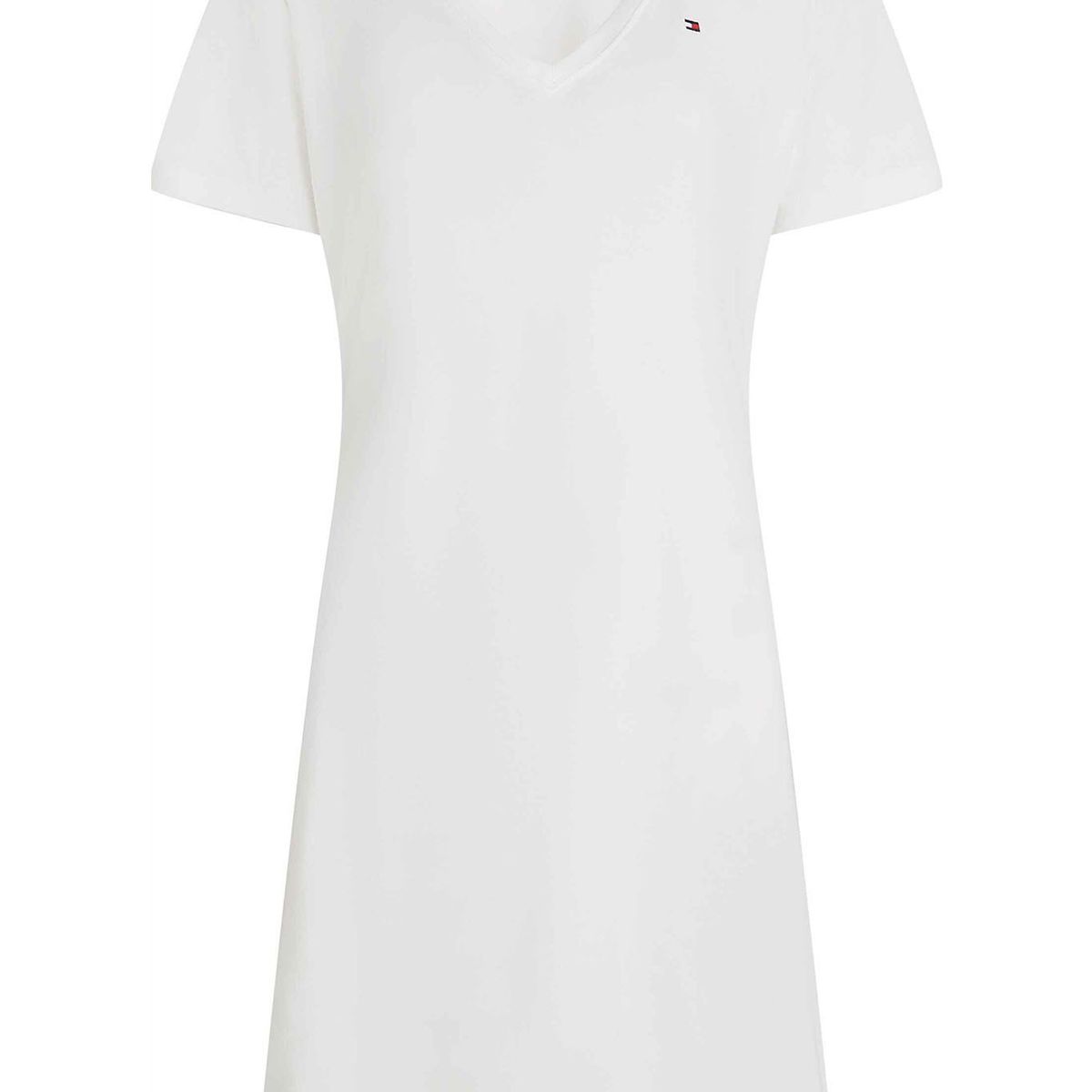 TOMMY HILFIGER - Vestido blanco de cuello v con logo Tommy Hilfiger