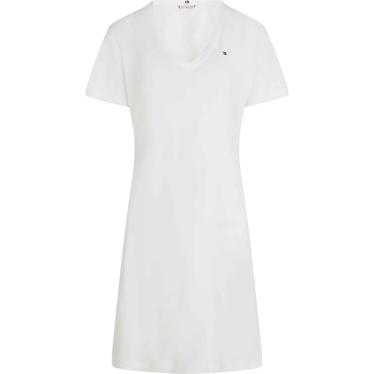 TOMMY HILFIGER - Vestido blanco de cuello v con logo Tommy Hilfiger