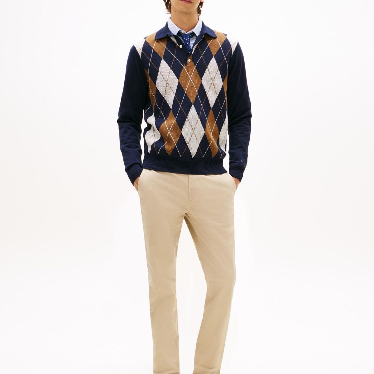 TOMMY HILFIGER - Pantalón beige chino Denton recto de sarga Tommy Hilfiger