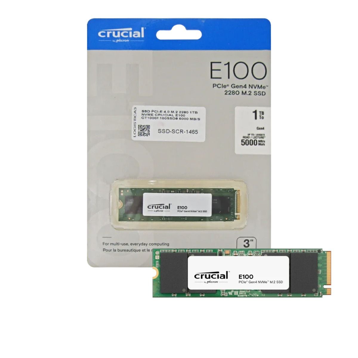 CRUCIAL - Disco Sólido M.2 Crucial E100 2TB NVMe 5000MBs