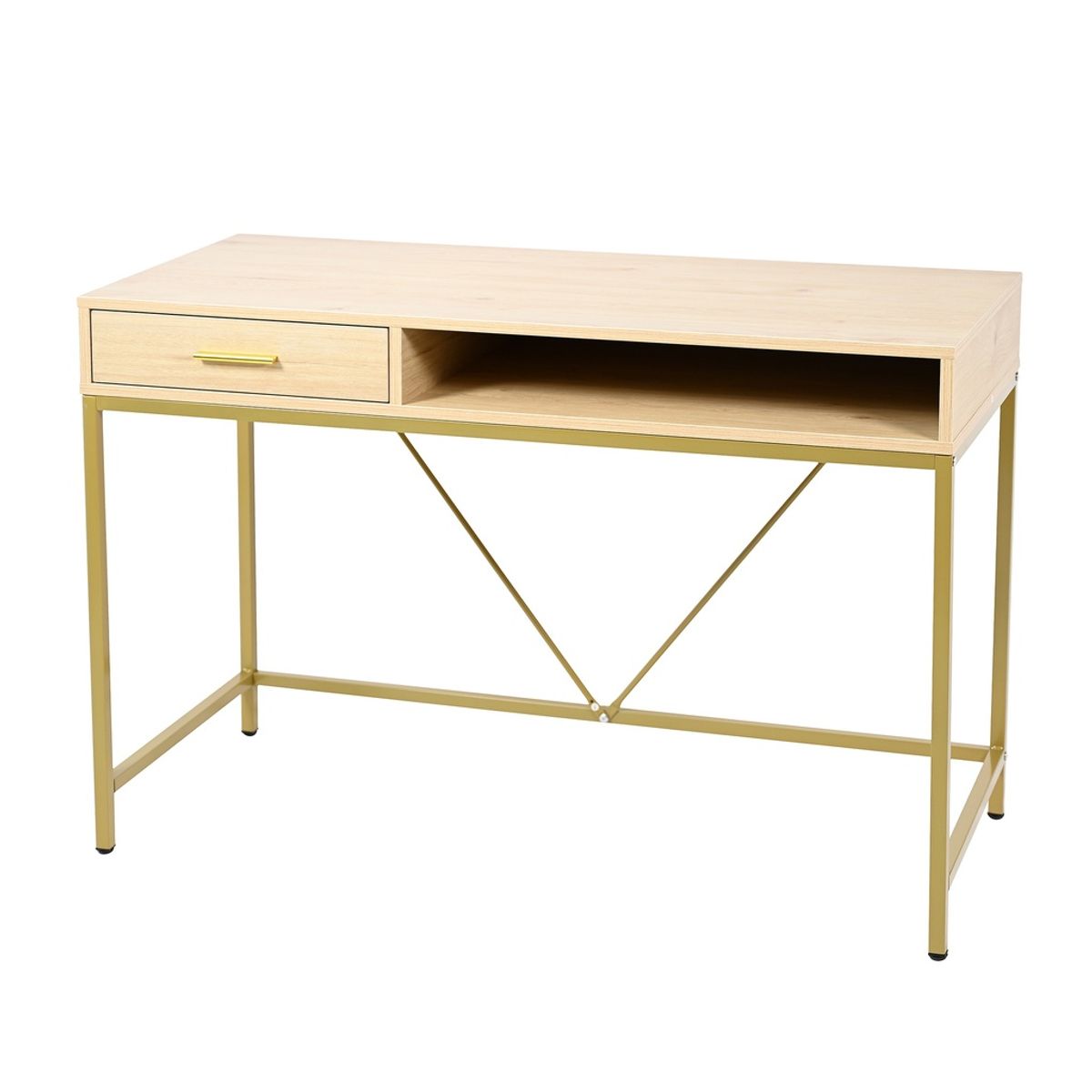 GENERICO - Escritorio moderno 110x48x75 cm con cajón y estructura metálica dorada