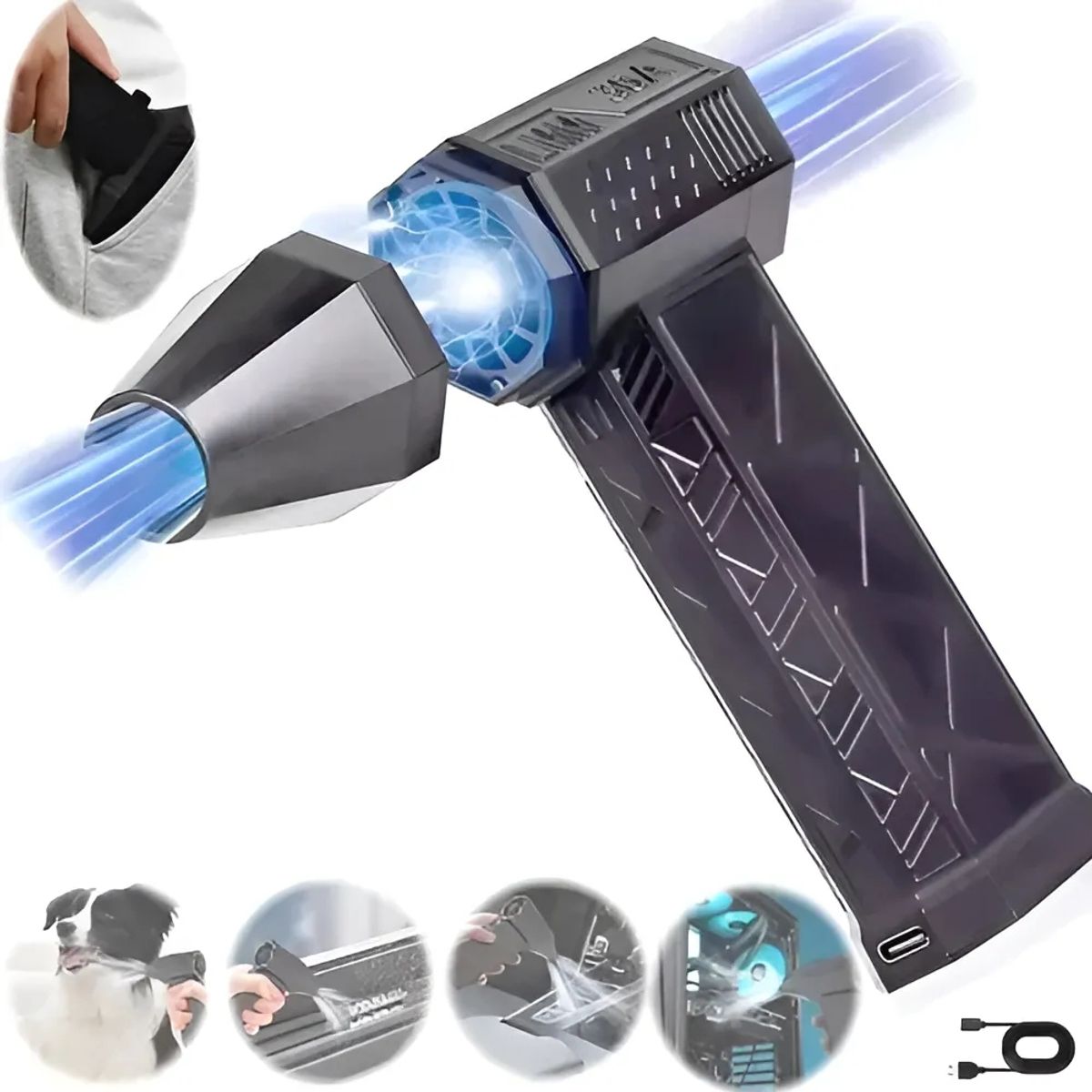 GENERICO - Soplador Aire Portátil Mini Jet Turbo Con Luz LED Recargable Negro