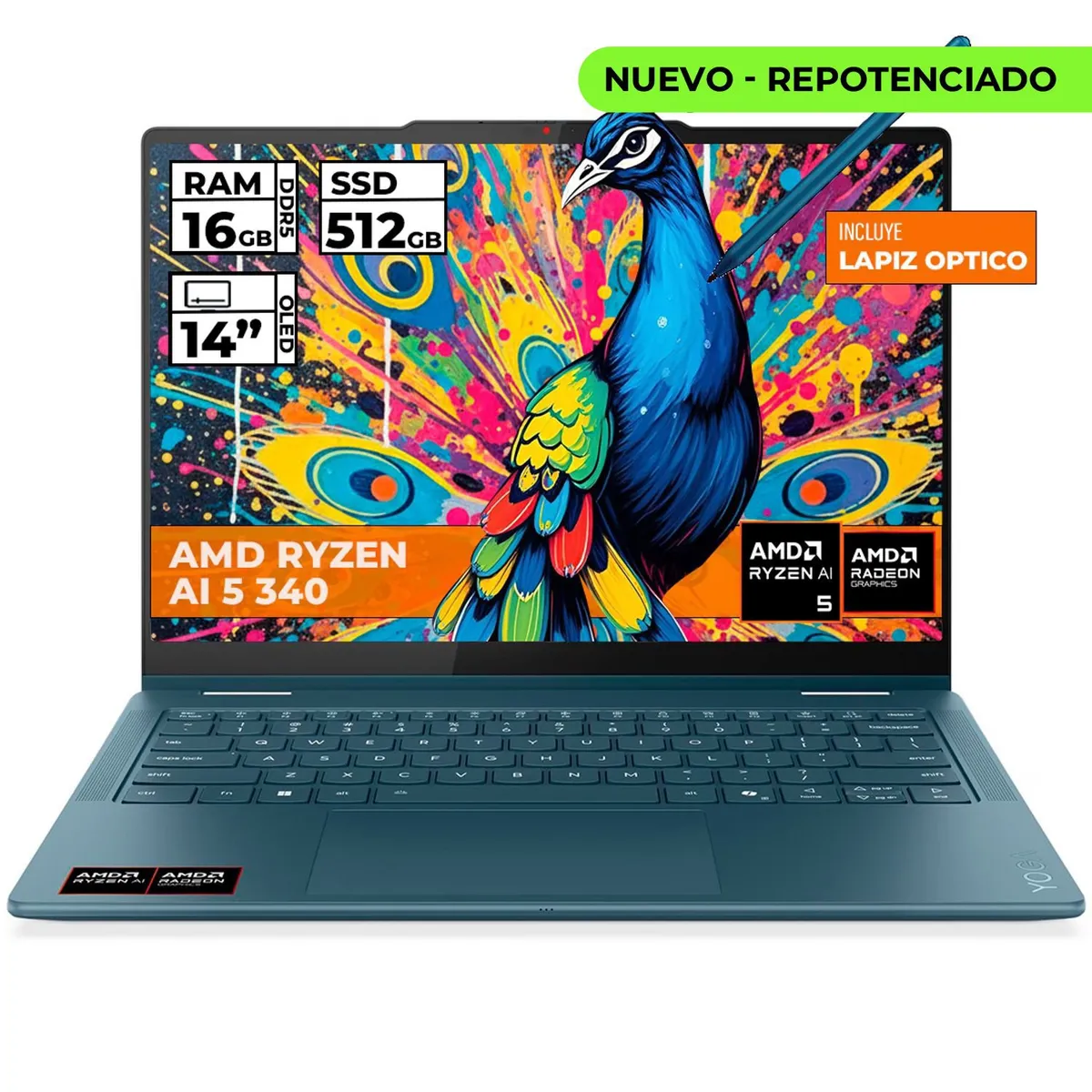 LENOVO - PORTATIL LENOVO YOGA 7 2-EN-1 14AKP10 RYZEN AI 5 340 16GB 512GB SSD 14" OLED WUXGA TIDAL TEAL + LAPIZ W11