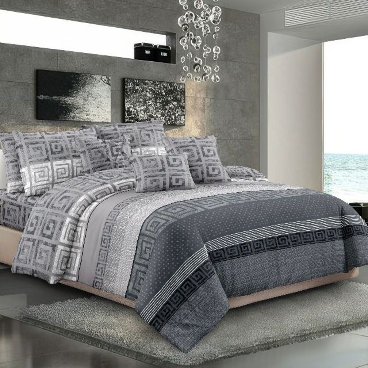 SIRENITAS - Edredón Cubrelecho Colcha Doble faz Gris Barcelona