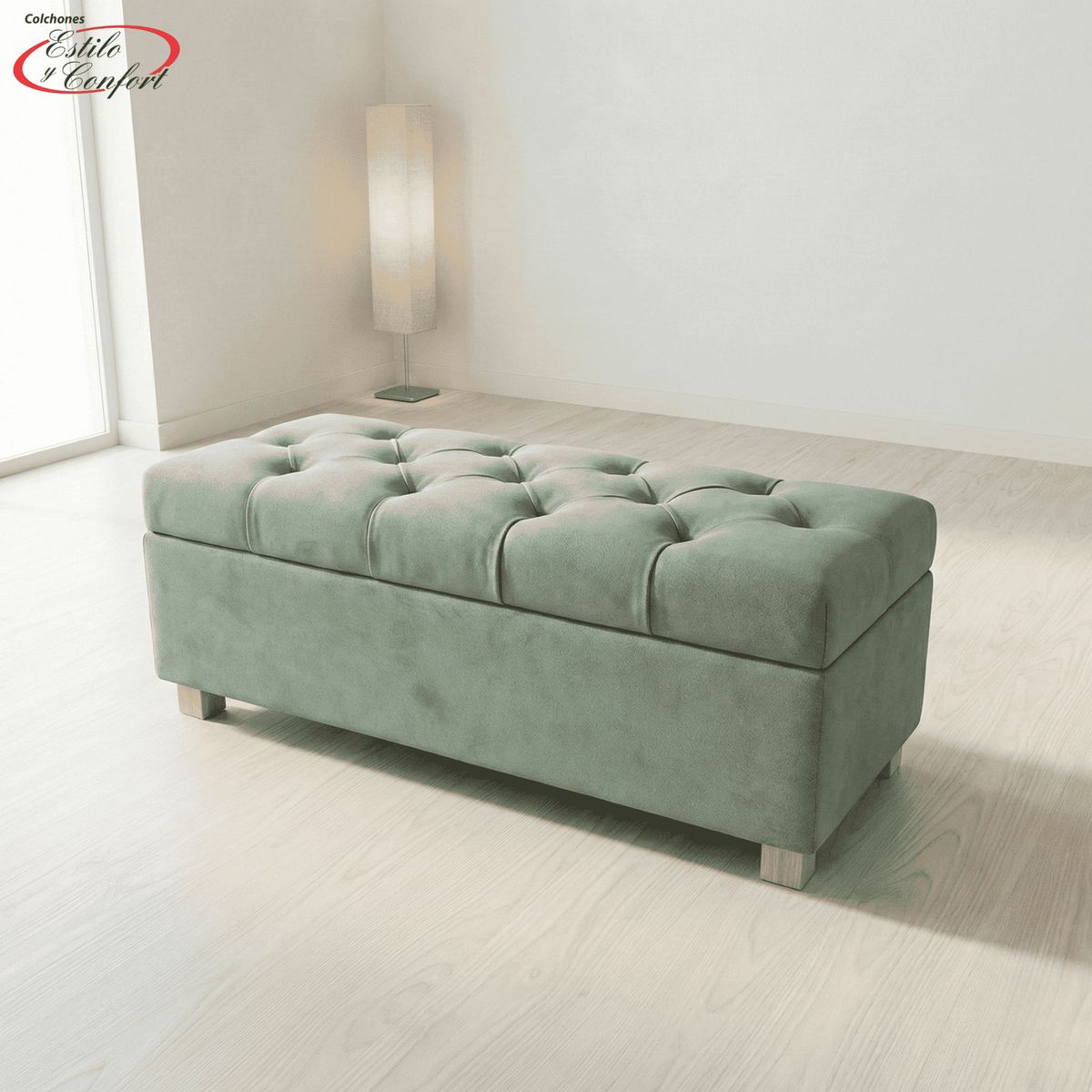 ESTILO Y CONFORT - Puff Capitoneado Multifuncional con Baúl Verde 120