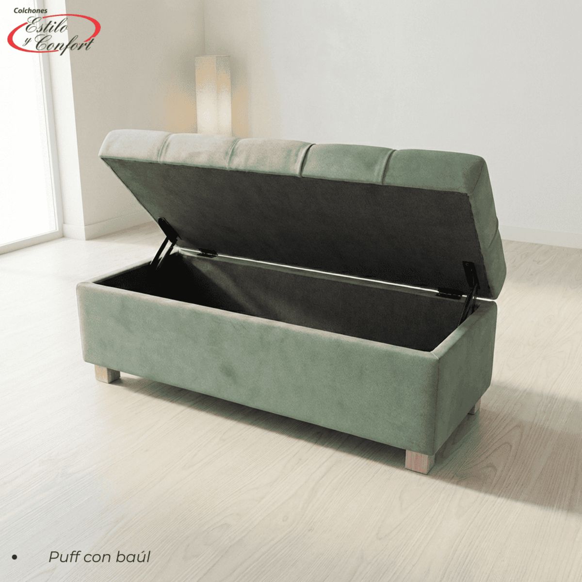 ESTILO Y CONFORT - Puff Capitoneado Multifuncional con Baúl Verde 120