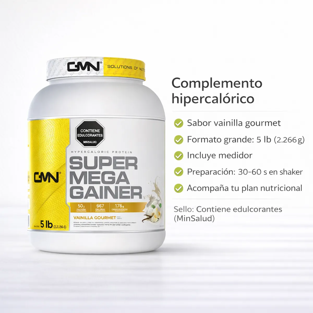 GMN - GMN Super Mega Gainer Hipercalórico 5 lb Vainilla Gourmet Proteína Carbohidratos