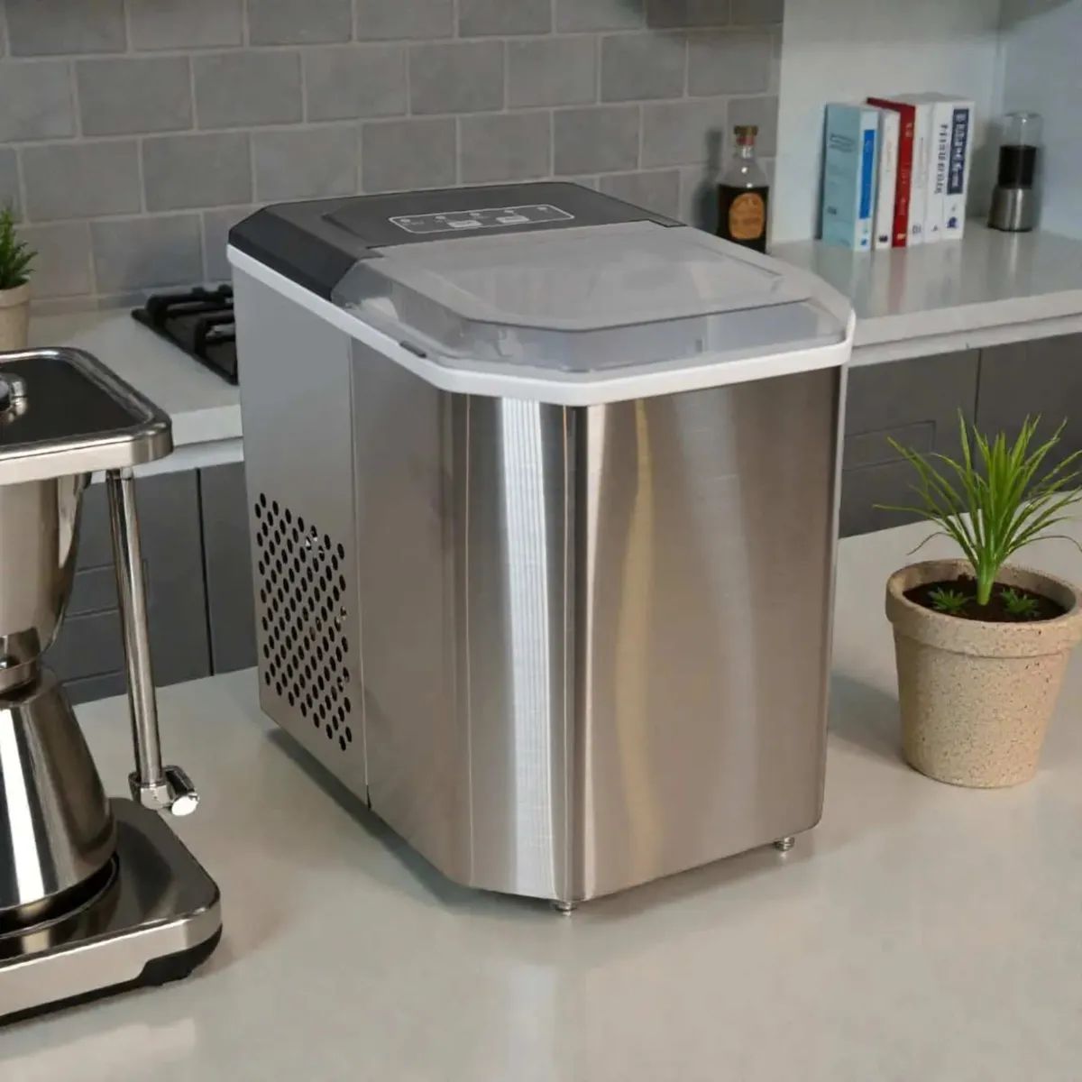 BIGCENTER - Máquina De Hielo En Acero Inoxidable Compacta Autolimpieza 12 Kg