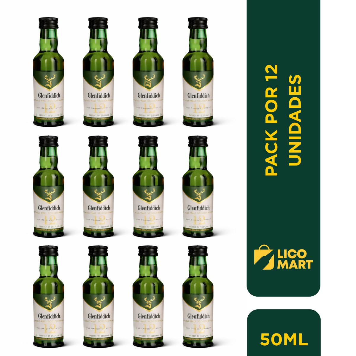 GLENFIDDICH - PACK POR 12 MINIATURAS GLENFIDDICH 12 AÑOS 50 ML