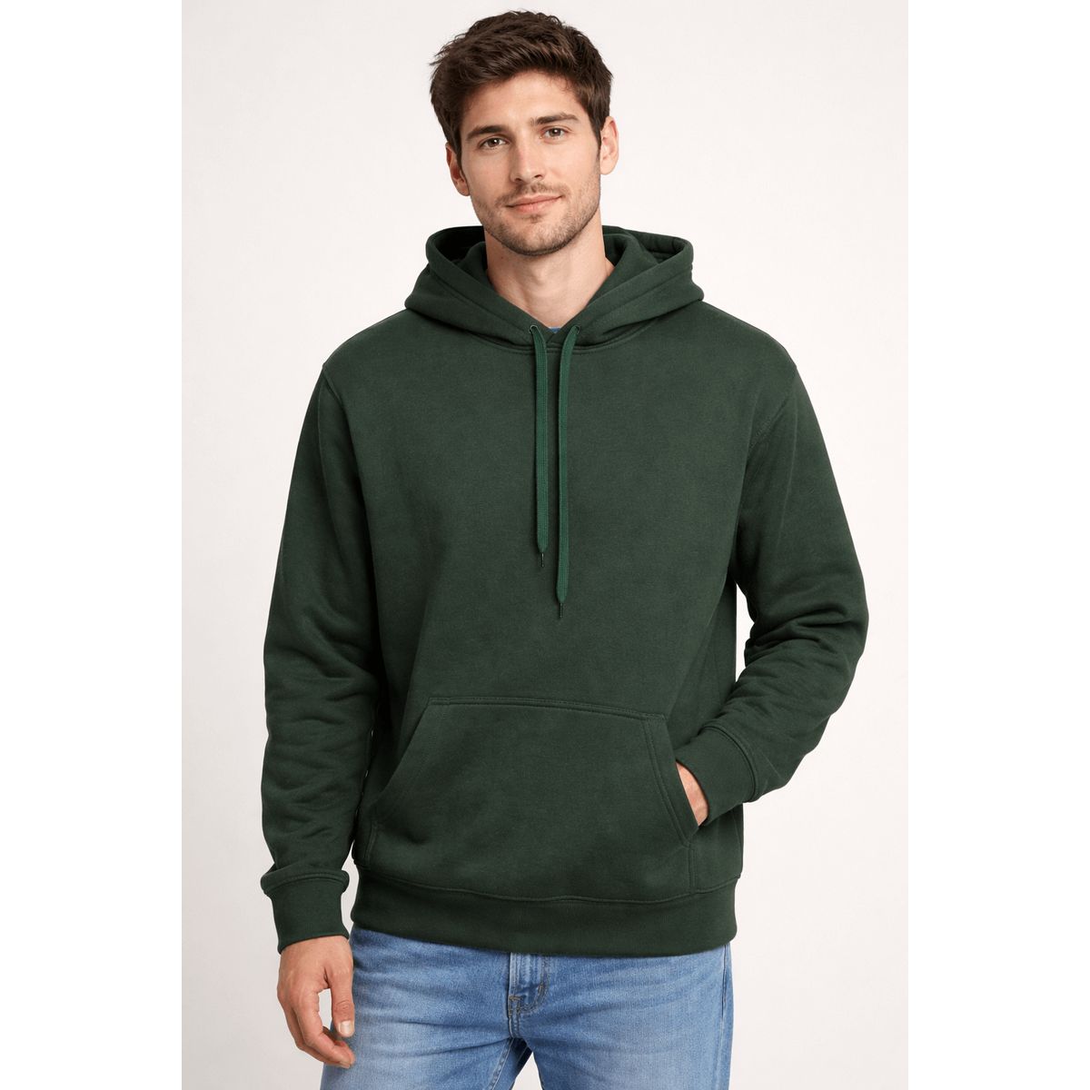 FRIOLENTA - Saco hoodie cuello redondo Hombre algodón perchado - Verde