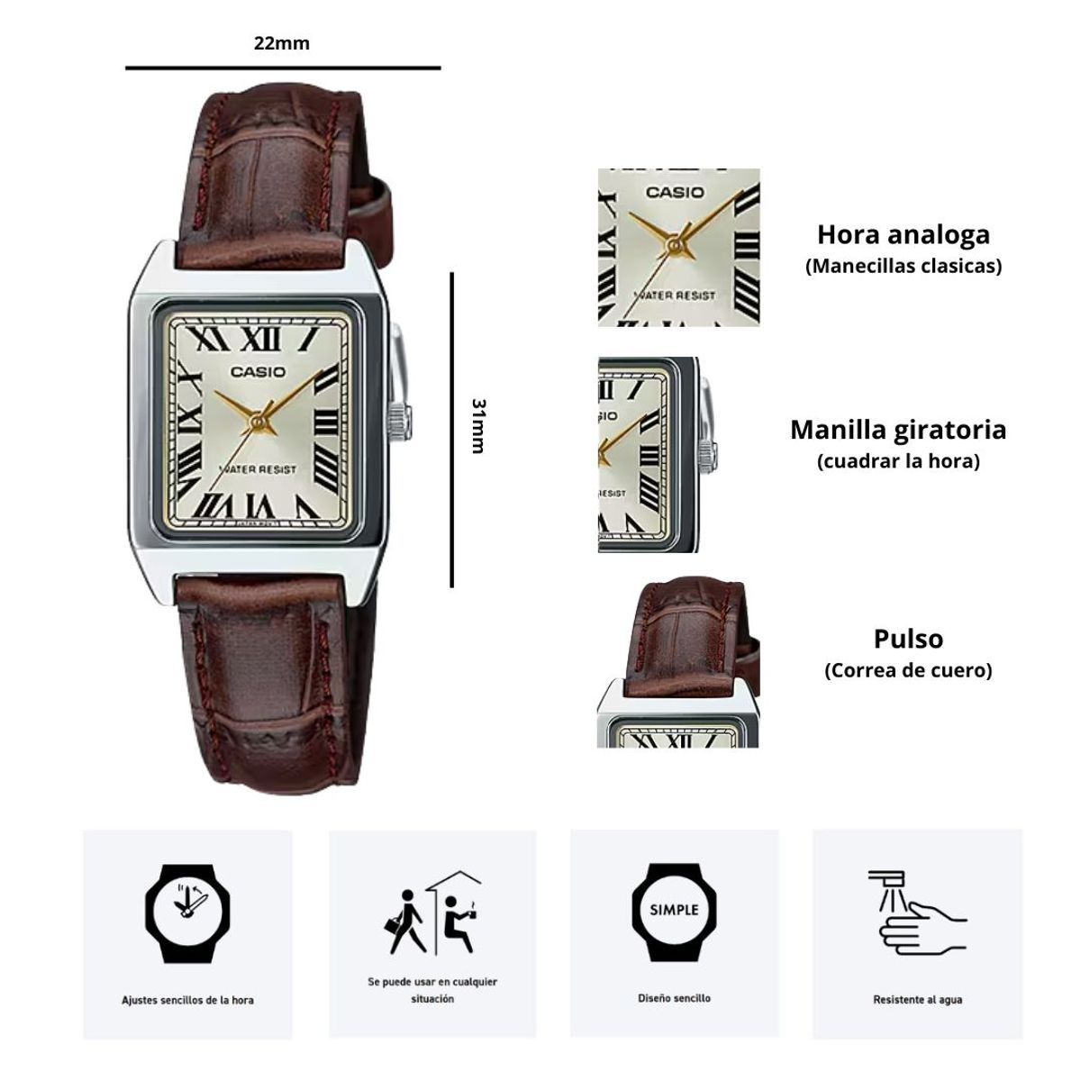 CASIO - Reloj Casio Referencia LTP-V007L-9B Diseño Elegante