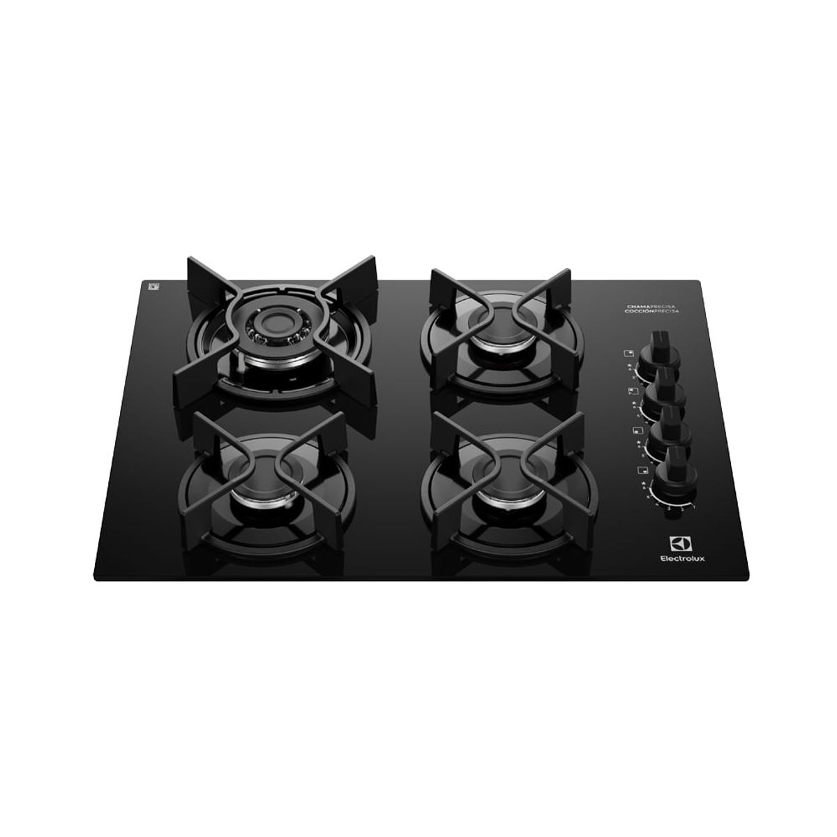 ELECTROLUX - Estufa de empotrar a gas Electrolux 4 puestos triple llama vitrocerámica y parrillas en hierro fundido KE4GC
