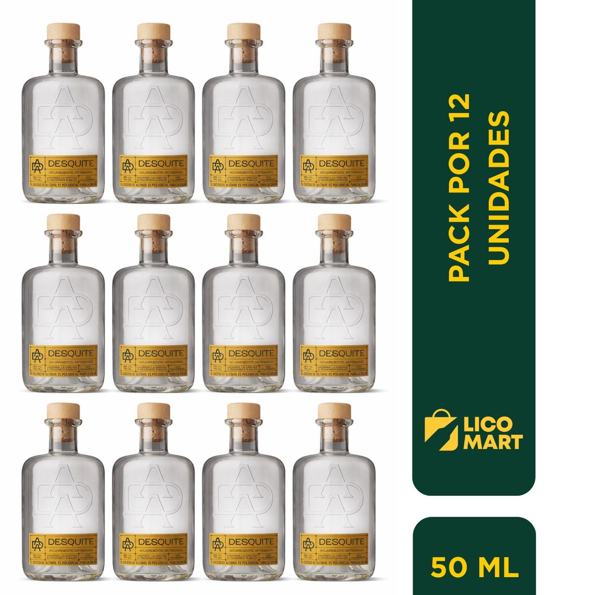 GENERICO - PACK 12 MINIATURAS AGUARDIENTE DESQUITE ARTESANAL 50 ML