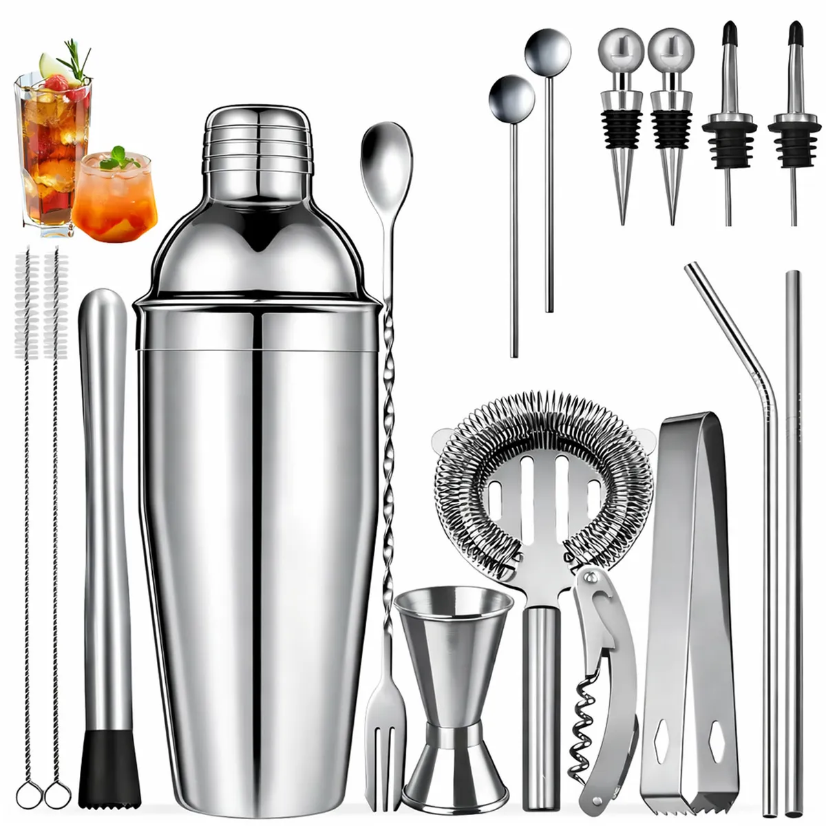 ONE PIXEL - Bartender Coctelera Set Utensilios Bar Inoxidable 17 Piezas