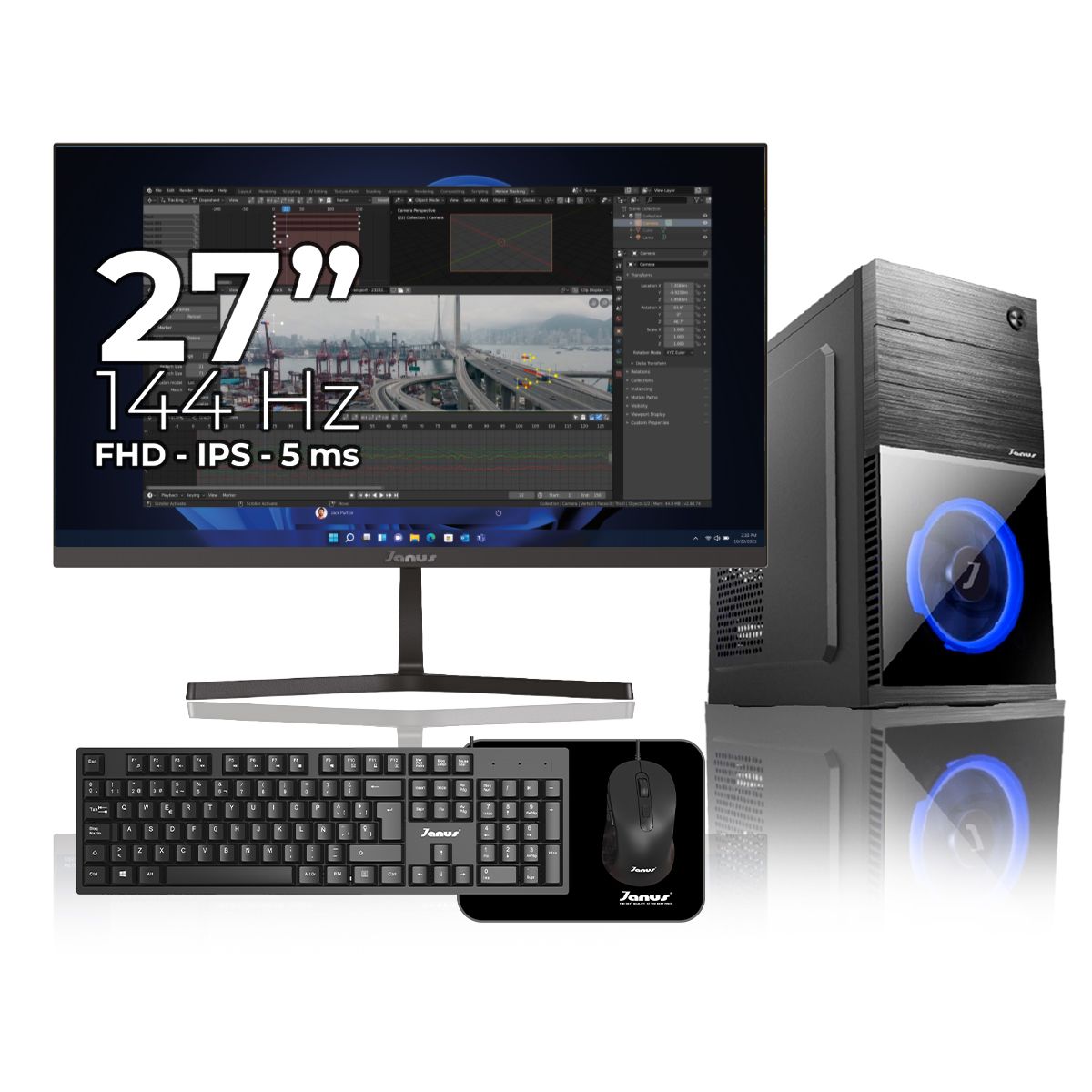 JANUS - Computador De escritorio 3 32000G / SSD 512GB / DDR4 16GB RAM / Monitor 27 Pulgadas 144Hz