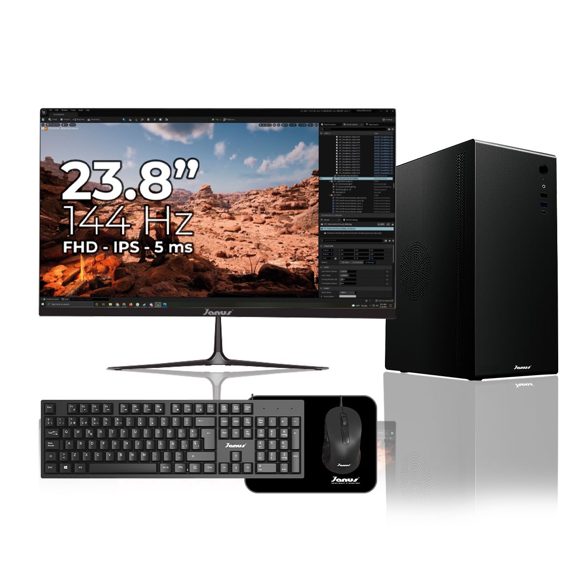 JANUS - Computador de escritorio Ryzen 3 3200G /SSD 256GB /DDR4 8GB /Monitor 24 pulgadas 100Hz