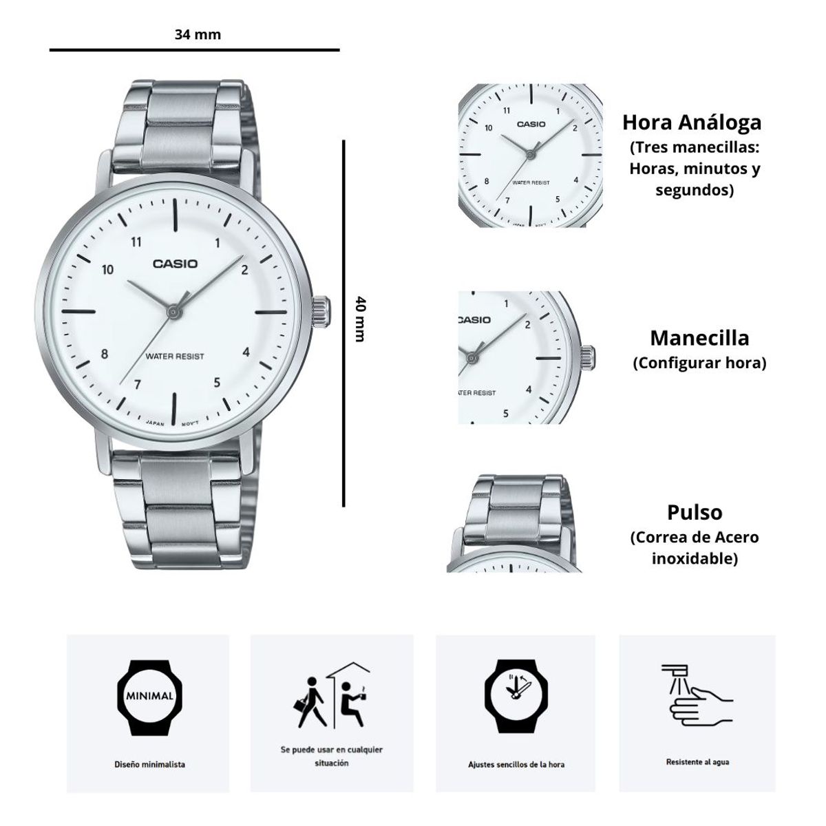 CASIO - Reloj Mujer Casio LTP-VT03D-7B - Diseño Elegante