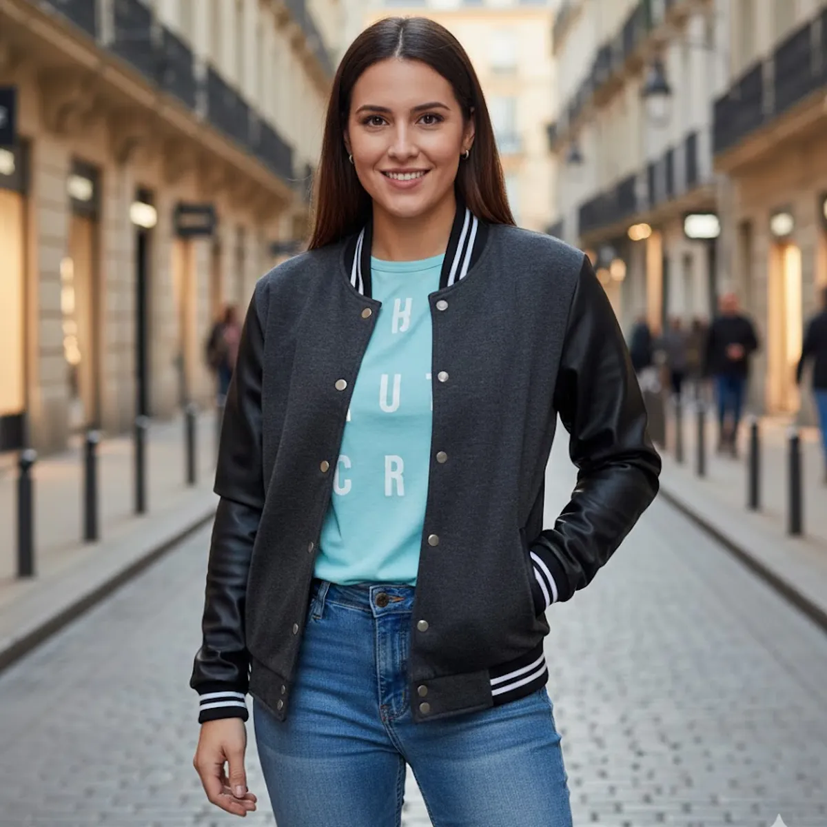 THE CLOTHING COMPANY - Chaqueta Beisbolera Cuero Mujer Algodon Perchado GNRC