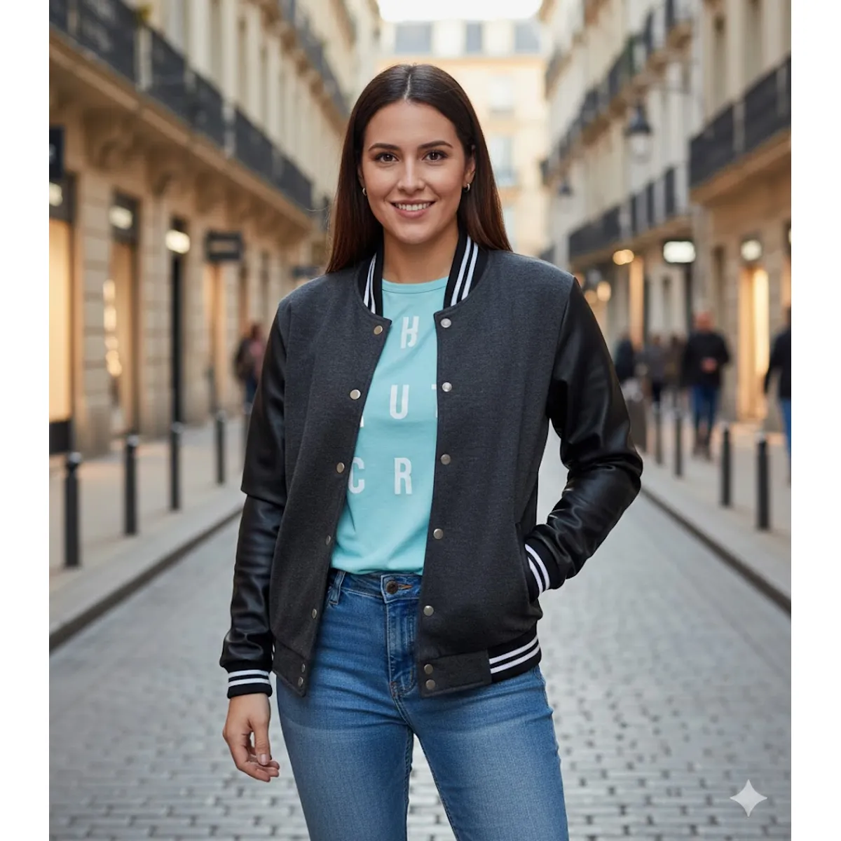 THE CLOTHING COMPANY - Chaqueta Beisbolera Cuero Mujer Algodon Perchado GNRC
