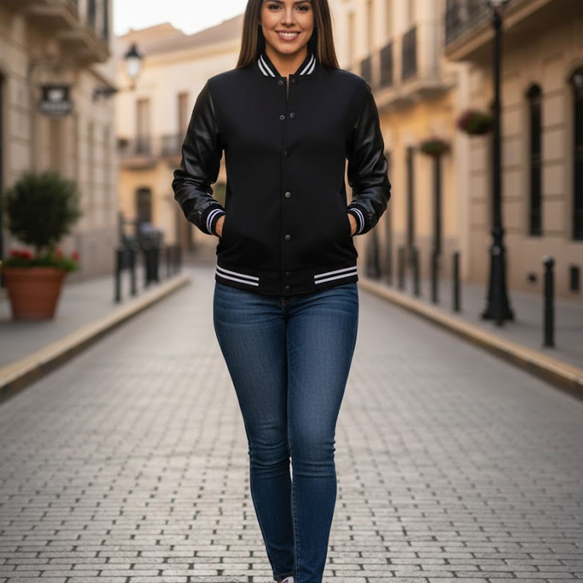 THE CLOTHING COMPANY - Chaqueta Beisbolera Cuero Mujer Algodon Perchado GNRC