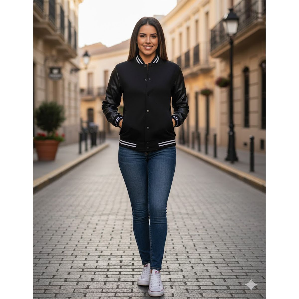 THE CLOTHING COMPANY - Chaqueta Beisbolera Cuero Mujer Algodon Perchado GNRC