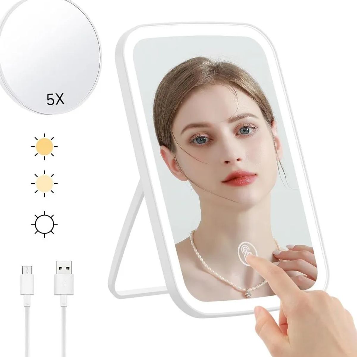 GENERICO - Espejo de Maquillaje Para mujer con Luz LED XR-8809N Blanco