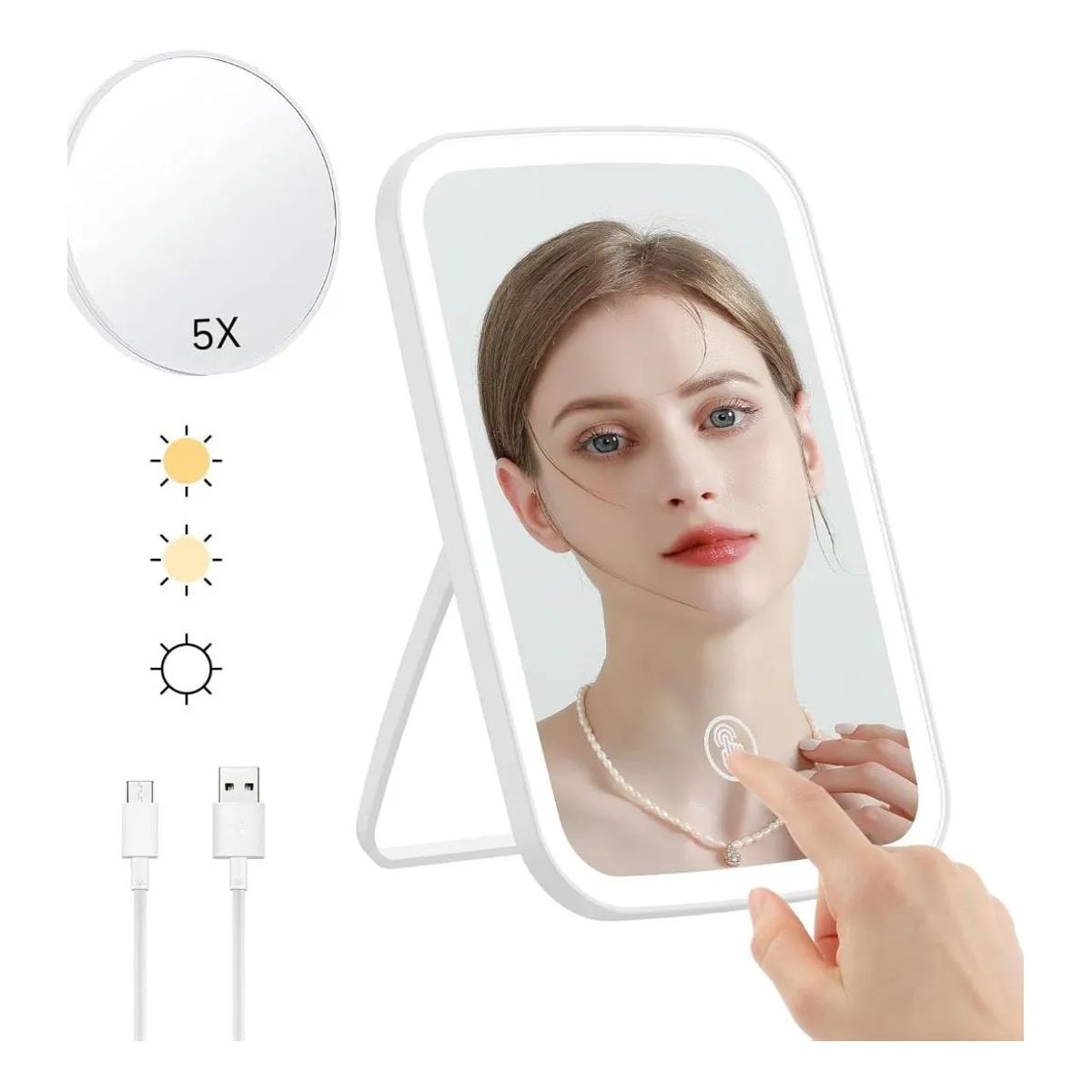 GENERICO - Espejo de Maquillaje Para mujer con Luz LED XR-8809N Blanco