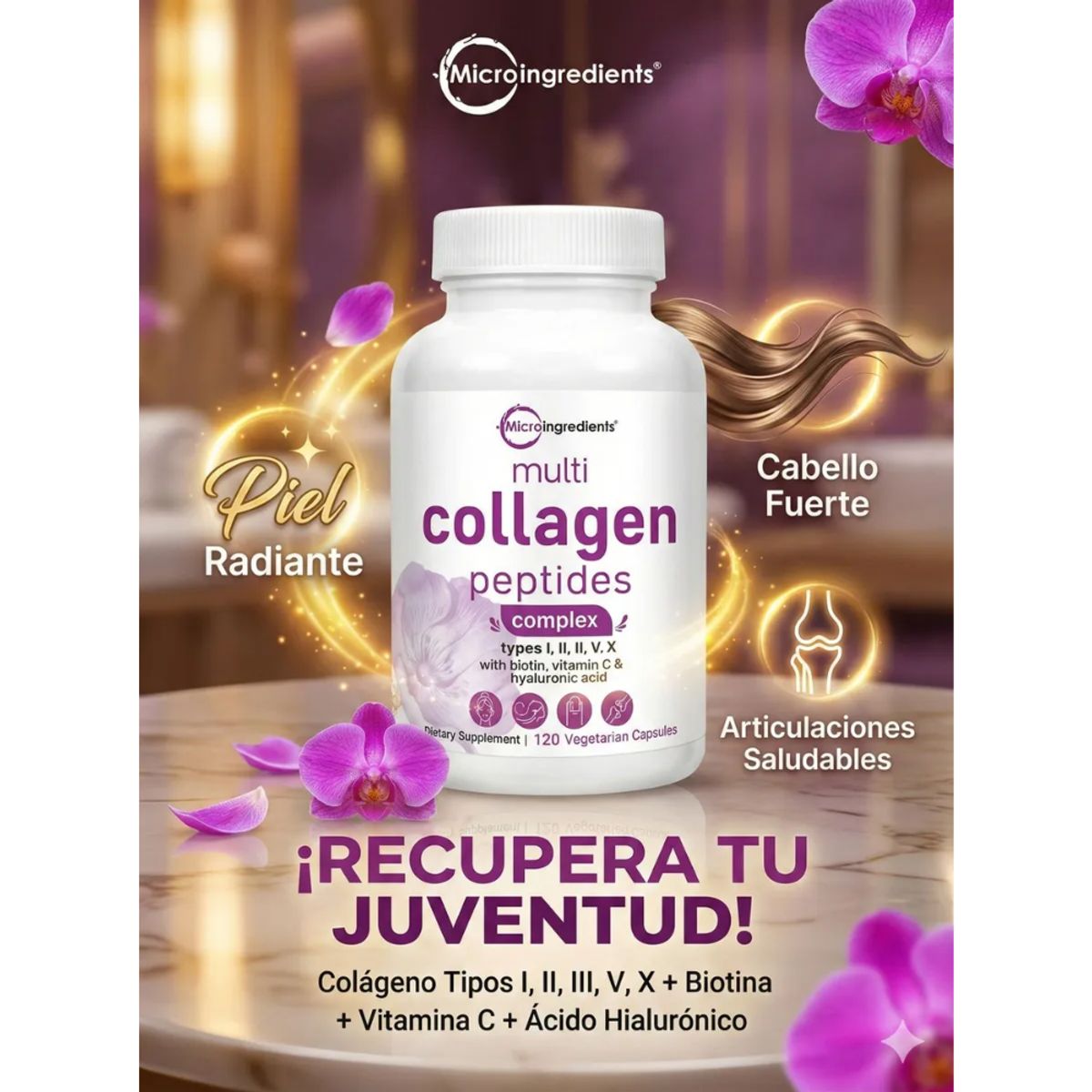 NATURAL MEDICINE - Multi Collagen Peptides MicroIngredients -Colágeno tipos I, II, III, V y X x 120 capsulas