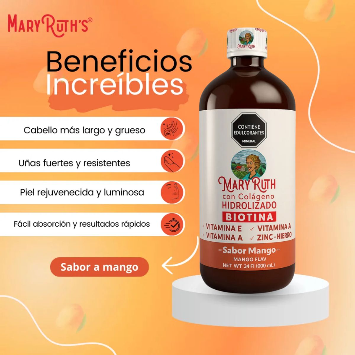 NATURAL MEDICINE - Multivitamínico Líquido MaryRuth’s - Piel sana, Cabello y Uñas Fuertes x 1000ml