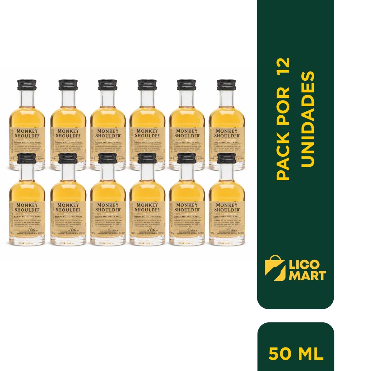 GENERICO - PACK POR 12 MINIATURAS WHISKY MONKEY SHOULDER 50 ML