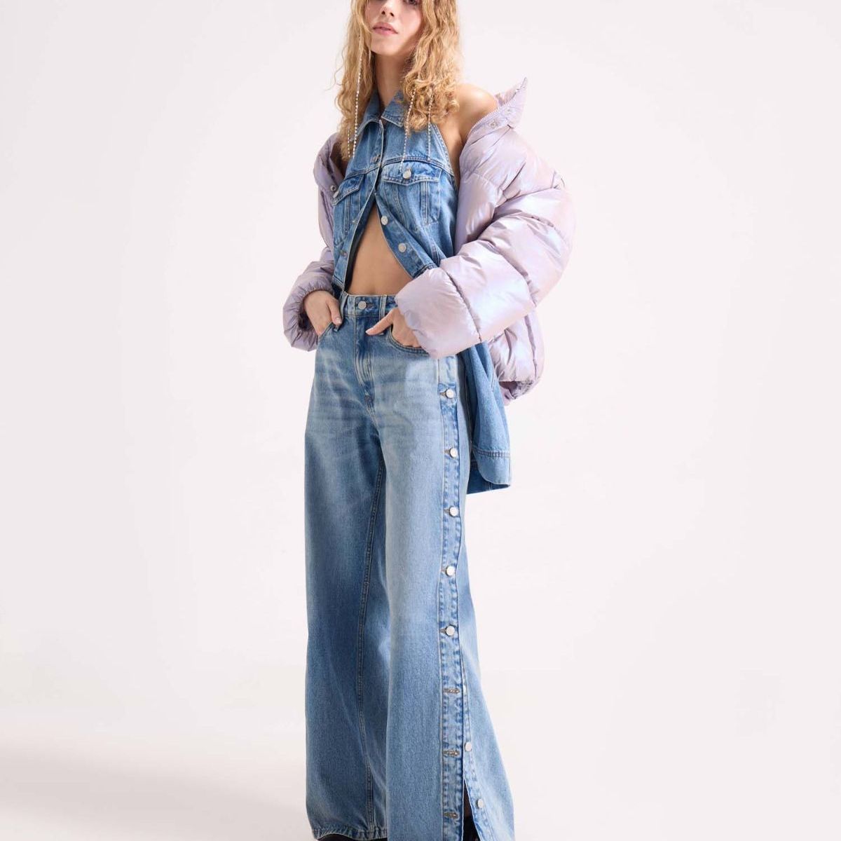 SEVEN SEVEN - Jean Wide Leg Con Botones Laterales  Para Mujer Azul Seven Seven
