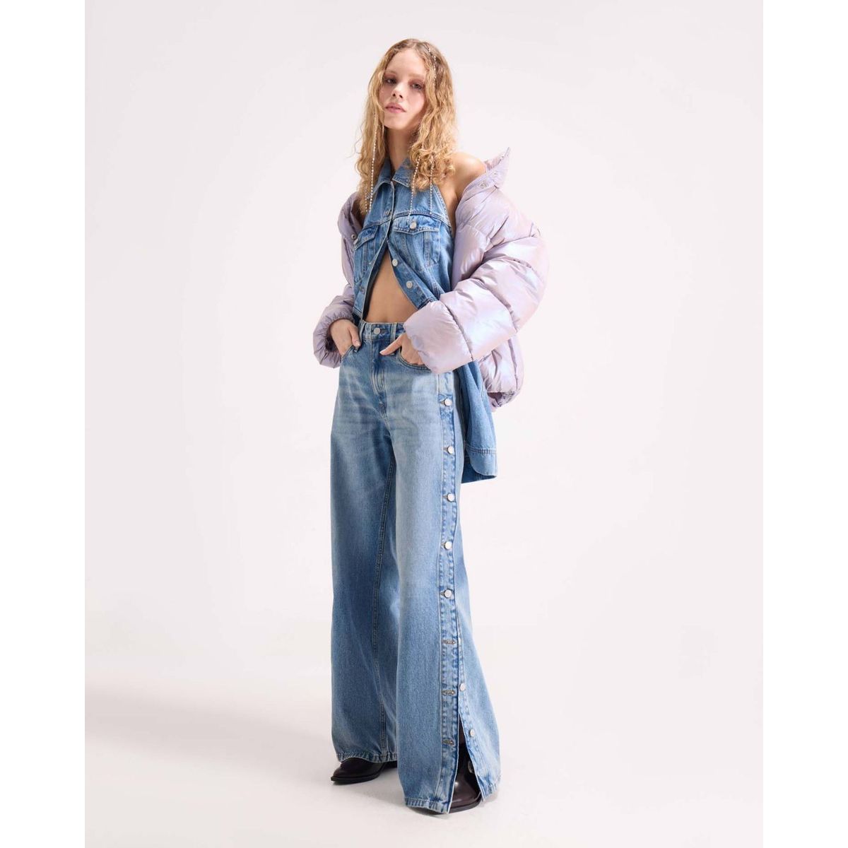 SEVEN SEVEN - Jean Wide Leg Con Botones Laterales  Para Mujer Azul Seven Seven