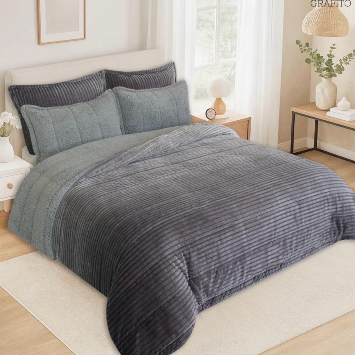 INCO - Plumón Sherpa Degradado Negro Ultra Suave para Cama Doble