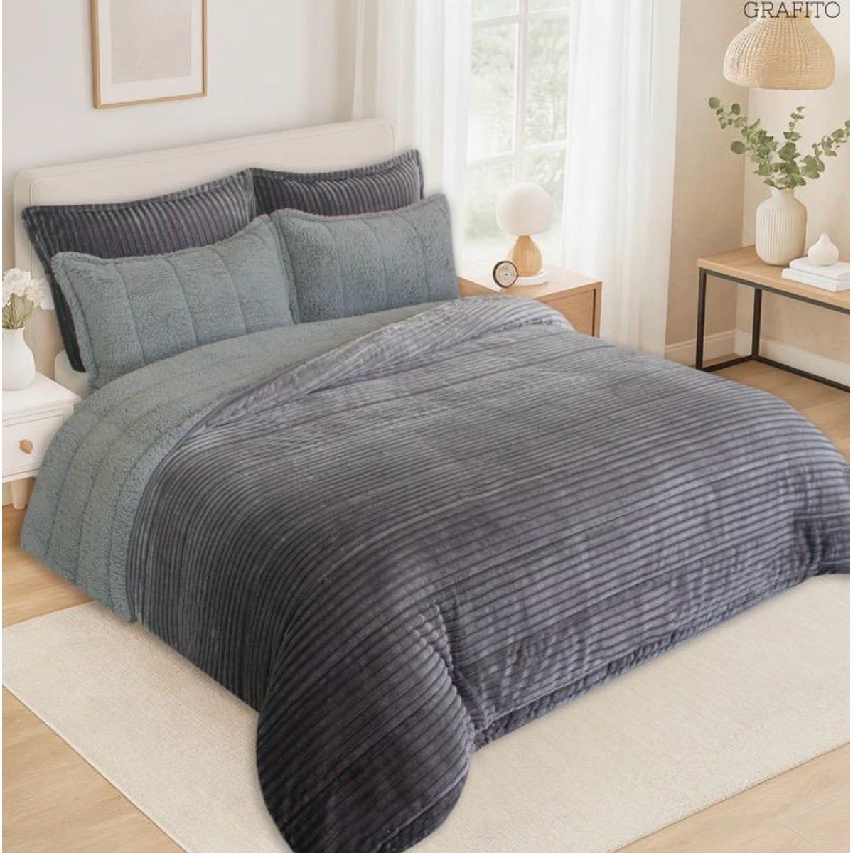 INCO - Plumón Sherpa Degradado Negro Ultra Suave para Cama Doble