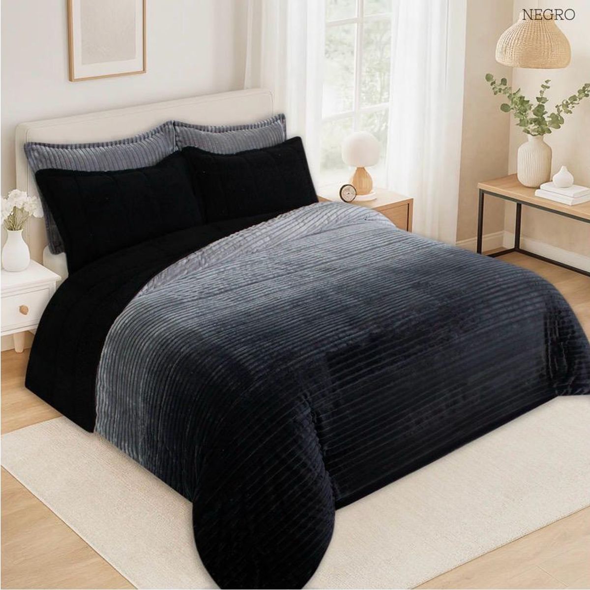 INCO - Plumón Sherpa Degradado Azul Oscuro Ultra Suave para Cama Doble
