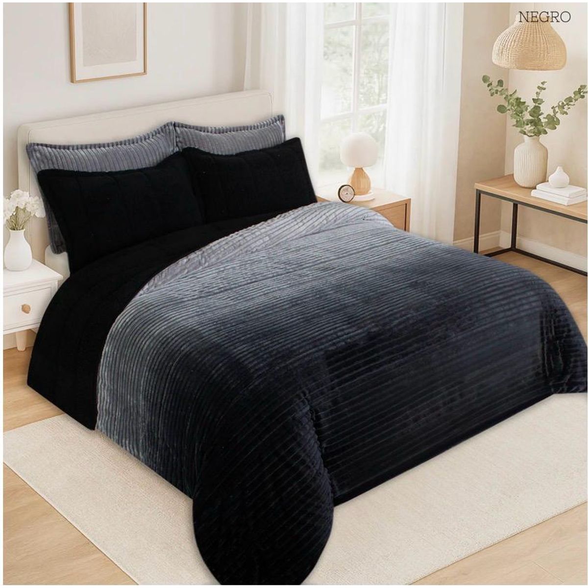INCO - Plumón Sherpa Degradado Azul Oscuro Ultra Suave para Cama Doble