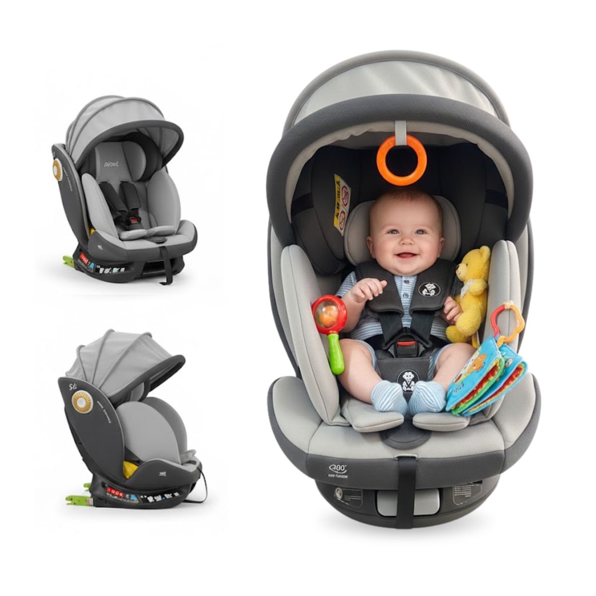 GENERICO - Silla De Bebe Para Carro Seguridad 360° Gris 0-7 Años