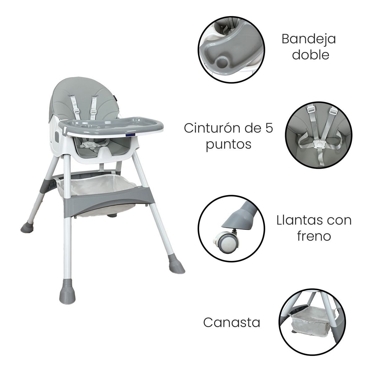 HAPPY BABY - Silla Comedor Bebé 3en1 Happy Baby Bahamas Gris