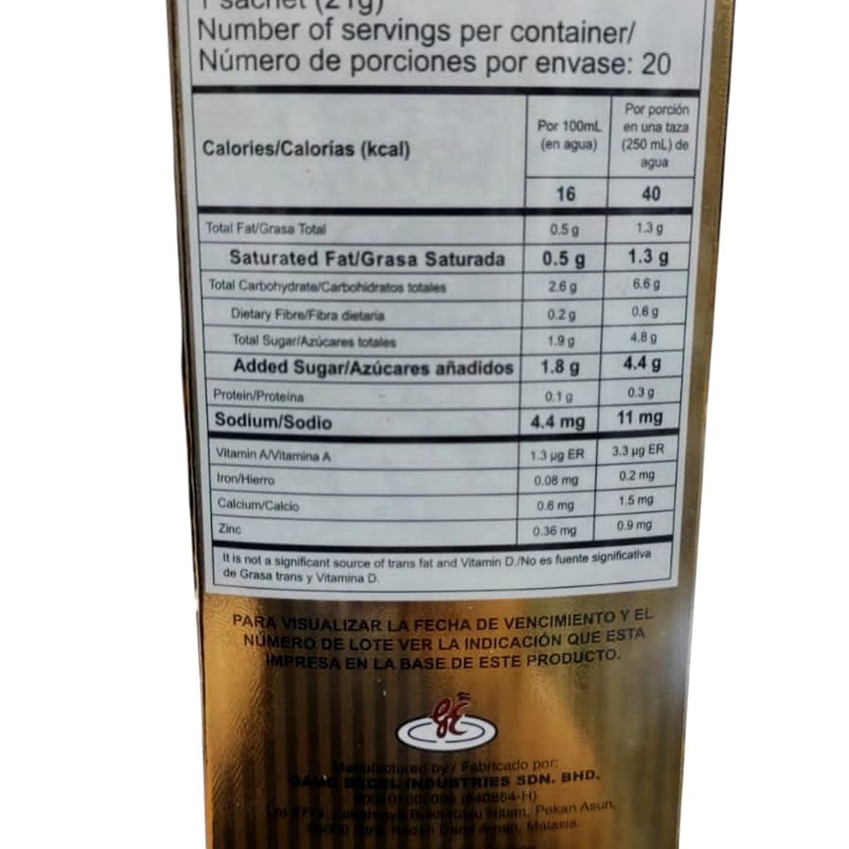 GANO EXCEL - ALIMENTO CON CAFE 3 EN 1 X 420G./ GANO CAFE X 20 SOBRES
