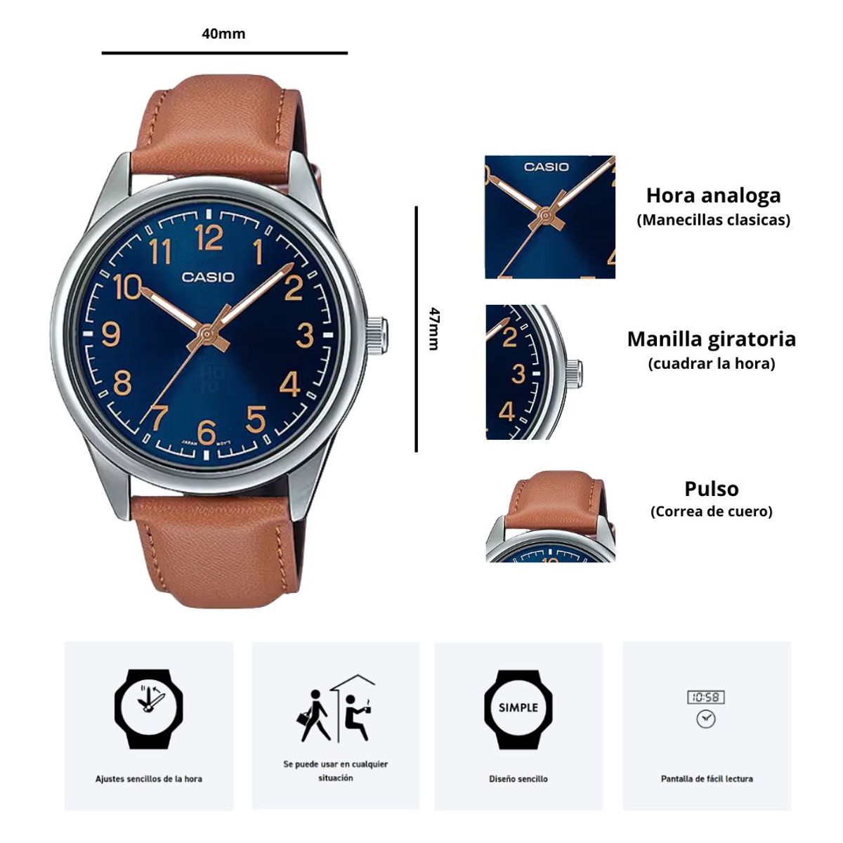 CASIO - Reloj Casio MTP-V005L-2B4 Diseño Elegante